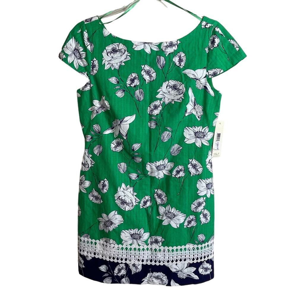 NWT Eliza J Short Dress –‎ Back V-Neck – Green White Floral – Size 6